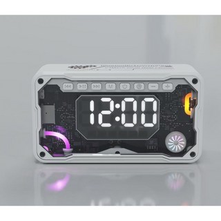 V3透明機甲RGB燈光便攜式桌面鬧鐘藍牙音箱, 1個, 白色