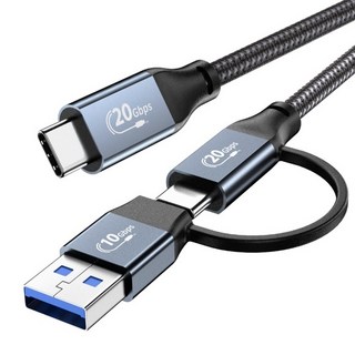 勁祥科技 USB3.2二合一數據線 安卓PD 100W充電線 type-c全功能20Gbps傳輸線, 1個, 0.3m
