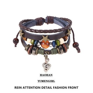 復古民族風星星珠子真皮編織手繩手鍊女情侶禮物可調節手環手飾品