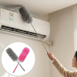 홀리크 길이조절 정전기 먼지흡착 먼지털이 미세섬유 브러쉬, 1세트, 핑크+그레이 미니핸디