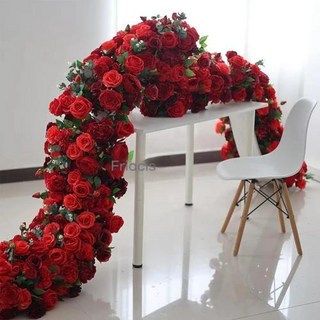 인조꽃 데코소품 조화 Rose hydrangea Flower Row Decor Wedding Backdrop Arch Frame Banquet Table Runner Floral, 250x35cm, 34)A06