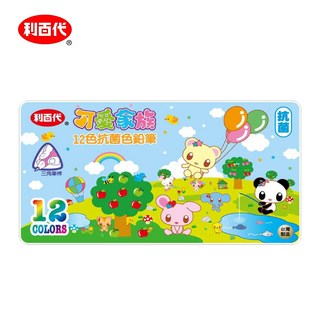利百代可愛家族抗菌三角色鉛筆鐵盒裝，12色安全無毒三角桿設計，兒童繪畫最佳選擇, 1個