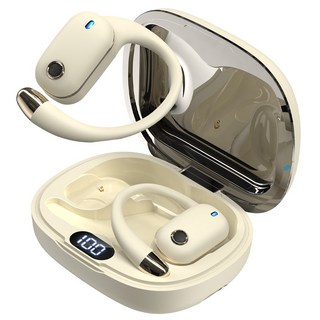 OGIVA 블루투스 이어폰 무선 귀걸이형 노이즈 캔슬링 고음질 방수 오픈형 C타입 러닝 헤드폰, 베이지, H06