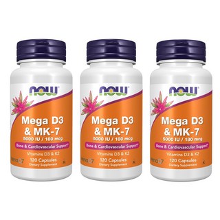 NOW MEGA D-3 & MK-7 5000 IU / 180 mcg 120캡슐 X 3개, 120정