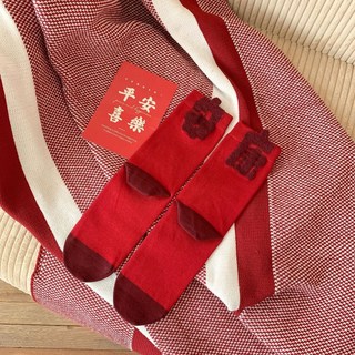 台灣發貨 本命年大紅襪子女喜慶紅色男女中筒襪舒適蕟財文創立體棉襪新年襪日系紅色喜氣中筒襪新年好運襪新年鴻運好運襪