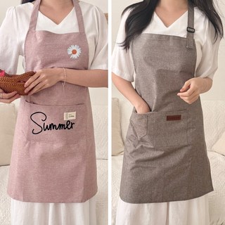 1+1 라움앤 예쁜 생활 방수 앞치마 2장 주방 카페 어린이집, 1세트, 핑크 + 브라운