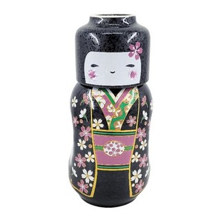 復古家 日本製 西庵窯 人偶木偶櫻花德利豬口杯清酒壺清酒杯套裝 (50ml/170ml) 特價, 1個, 黑色