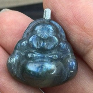 采禪手作 B463 拉長石 佛公 彌勒佛 吊墜孔 21.3*22.3*10.5mm, 1個