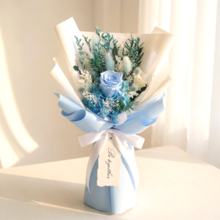 데이나 생화 프리저브드 꽃다발 + 쇼핑백(28cm x 40cm), 스카이 블루