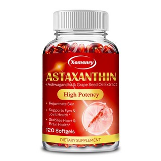 아스타잔틴 24mg 캡슐 - 강력한 항산화제 - 아슈와간다 뿌리 추출물 함유, 1개, 60정