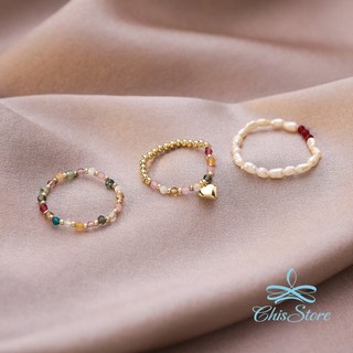 水晶戒指 韓系愛心珍珠戒指 質感百搭彈性戒圍