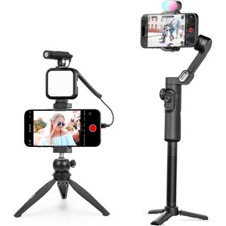 아이폰 유튜버용 브이로그 키트 스마트폰용 콘텐츠 크리에이터 키트(VLOG K2) 및 15용 AOCHUAN 휴대폰 짐벌 안정기(RGB 라이트 익스텐션 로드 포함)(스마트 XE