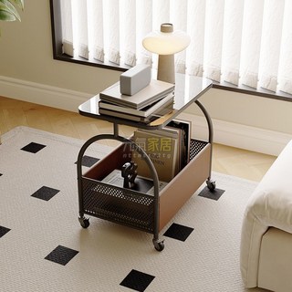 法式輕奢可移動玻璃小推車邊幾，客廳沙發小茶几臥室床頭邊桌，多功能玄關桌茶几側櫃, 【甄選出口品質+嚴選高端材料.】奶油白,【'百搭耐看'+'超大容量'+升級材質】