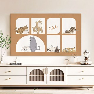 電視機防塵罩55英寸65家用掛式臺式曲屏液晶電視罩通用彈力全包套, 貓咪日常綠DS【彈力電視罩】,40寸-45寸通用