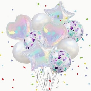 新款透明炫彩幻彩五角星愛心鋁膜氣球生日派對布置婚慶裝飾求婚, 1個, 炫彩氣球套裝
