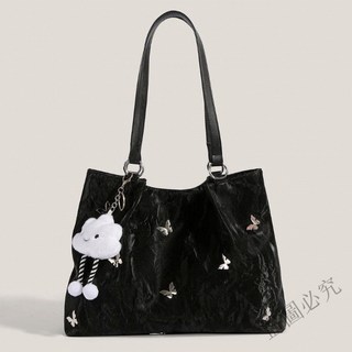 熱賣 冰川紋蝴蝶託特包銀色手提包雲朵掛件女手提包託特包單肩包上學包肩背包大容量包包時尚包包S9J8