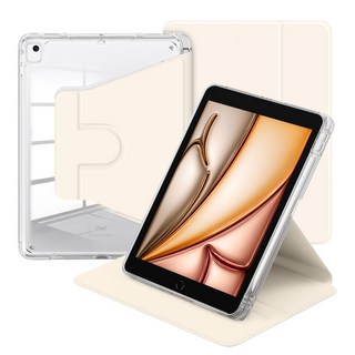 뷰씨 아이패드 스핀 케이스 360도 회전 애플펜슬 수납 투명 스마트 북커버, 바닐라크림, 1개