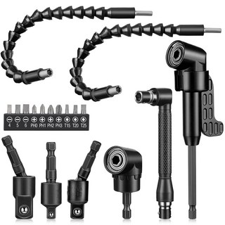 코너 드릴척 아답터 소켓 드라이버 Therwen 18개 플렉시블 드릴 비트 익스텐션 세트 105° 직각 부착물 1/4 3/8 1/2인치 육각 어댑터 렌치 구부릴 수 있는 마그, 1개