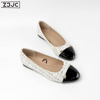Z3JC 圓頭單鞋女新款淺口百搭平底鞋舒適奶奶鞋