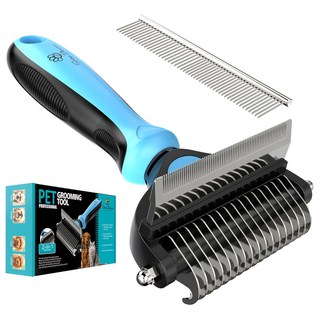 Spring Blossoms-봄꽃 2 in 1 고양이 & 강아지용 전문 미용 브러시 - 엉킨 털 털뭉치 제거 애완동물용 안전 브러시 탈모와 성가신 털 날림 문제 해결, 1세트, 블루