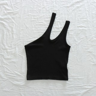 斜肩 露洞 性感 背心 現貨 2色 春夏 歐美 設計 韓系 特殊 無袖 露肩 性感 辣妹 短版 質感