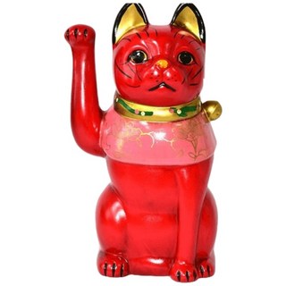 金運招福 赤紅招財貓 大正復古造型 陶磁器 日本製 26cm, 詳見包裝