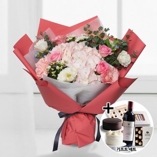 꽃다발 선물 기념일 GIFT 세트상품 (연핑크수국 b-0065) 케이크 빼빼로 샴페인 초콜릿 사탕 전국당일배송 생일 생신, 단품, 알뜰