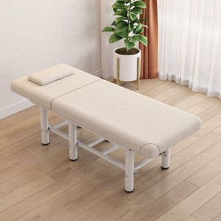 美容床專業按摩床 家用艾灸床推拿床 美睫床紋繡床 理療床多功能摺疊設計 舒適加厚海綿 可調節高度 收納便利 台灣出貨, 方頭185*70米色麻布6CM, 1個, 方頭185*70米色麻布6CM