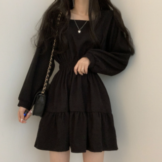 스퀘어넥 벌룬 A라인 원피스