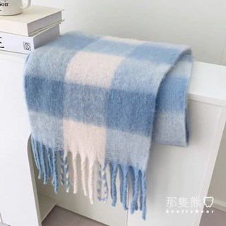 ScottyBear 那隻熊 藍色格紋保暖圍巾 - 百搭賞雪跨年藍格圍巾披肩 CM530