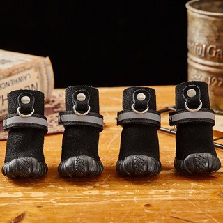 소형 강아지 애견 신발 사계절 보온 무스탕 소가죽 방수사계절화 테디베어 미끄럼 방지, 블랙4마리, 1개