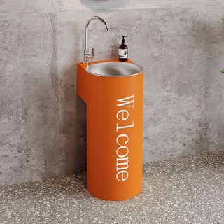 Shark家具 工業風立柱洗手盆 復古創意鐵藝 衛生間酒吧洗臉盆, 橙色,洗手台送水龍頭配件, 1個