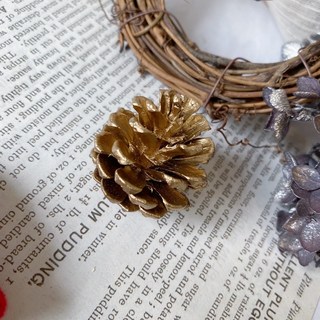 天然松果聖誕花圈 諾貝松掛飾 乾燥花擺飾 手作素材 聖誕樹裝飾 攝影道具 聖誕吊飾, 金色一顆, 1個