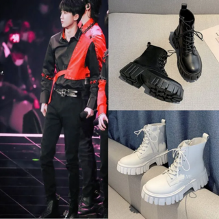 Max admire 時尚潮流馬丁靴 舒適綁帶耐磨防滑 厚底設計 韓版英倫風機車靴 黑色/白色