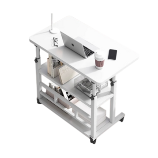 升降電腦桌 家用臥室書桌 寫字桌 學習桌 可移動升降辦公桌, 木紋，白色