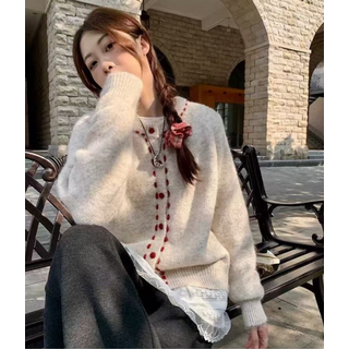 수니몰 품질 좋고 가심비 뛰어난/ 레드스티치 도톰 니트 가디건 따숩 / 도톰한 베이지 컬러에 레드 스티치의 디테일이 매력적인 예쁘고 따뜻한 가디건~