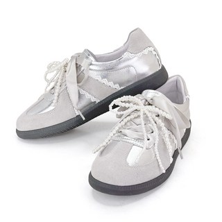 【Robinlo】真皮德訓鞋 德訓鞋 休閒鞋(Shirley 奢美蕾絲雙鞋帶) 月光銀