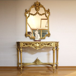 이태리금장가구 발라비오 카키색 대리석 골드콘솔 888 금장거울888 세트, 골드