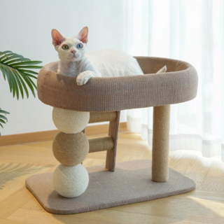 Surkat 고양이 캣타워 튼튼한 다기능 고양이 등반 프레임 스크래쳐 고양이 숨숨집, 1개, 나무 색상