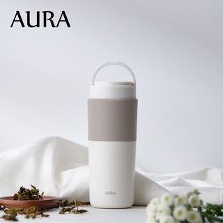 沃廚授權AURA艾樂隨行提手真陶瓷保溫杯525ml，三色可選，真陶瓷內膽保溫杯，方便攜帶，保溫保冷效果佳, 白色, 525ml, 1個