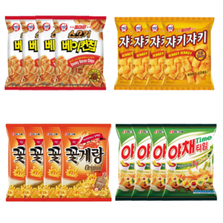 빙그레 스모키베이컨칩+쟈키쟈키+야채타임+꽃게랑 (각70gX4봉씩), 1세트, 1.12kg