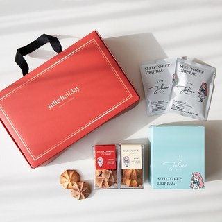 줄리 선물세트 - 버터 수제쿠키 + 원두 드립백 커피 / 쇼핑백 일체형 / 선물용 디저트 간식 발렌타인 데이 설날 명절 기업 학교 회사 단체 결혼 웨딩 답례품, 1개