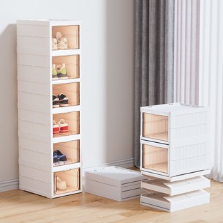 Paradoma현관용 심플 투명 신발장 정리 수납 다층 접이식 방진 조립 필요 없음, 6단, 화이트