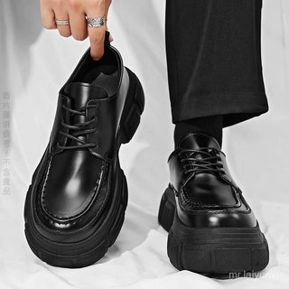 限時下殺 38-45碼韓版鞋子男生鞋子情侶方頭皮鞋韓國ins小皮鞋潮流鞋子休閒皮厚底增高黑色大頭德比鞋9K