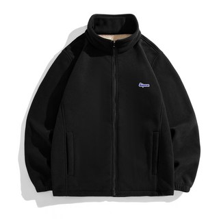 男女同款防風加厚羊羔絨外套 黑色（秋冬藍標加絨外套 無帽款）