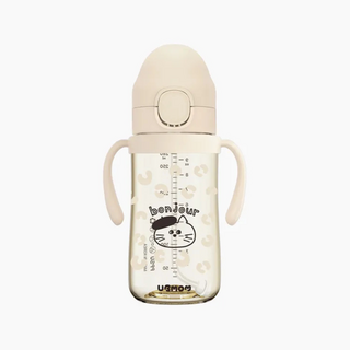 桃園小太陽 UBMOM 2025限定款 畫家貓咪 渡假狗狗 PPSU 吸管杯 學習杯 練習杯 渣渣不回流, 奶油色 畫家貓咪, 1個, 280ml