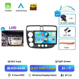 혼다 시빅 2000-2006용 DSP 안드로이드 15 카 라디오 GPS 네비게이션 멀티미디어 플레이어 자동 BT 헤드 유, 03 A-4G-64G CAM