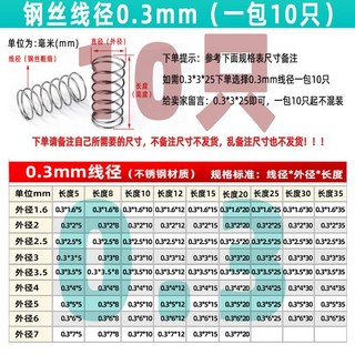 臺灣熱銷 減震彈簧 五金玩具 304不鏽鋼 壓縮按壓迴位彈簧 線徑0.3mm