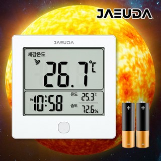 재우다 디지털 체감온도계 건전지 포함 온습도계 고온정보 스탠드형 벽걸이, 1개, 화이트