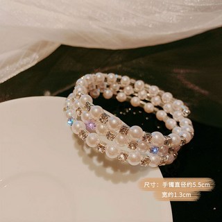 鴻利首飾廠 韓版時尚多層珍珠鑲珠子鑽纏繞螺旋手鏈 寬版彈力手環手鐲
